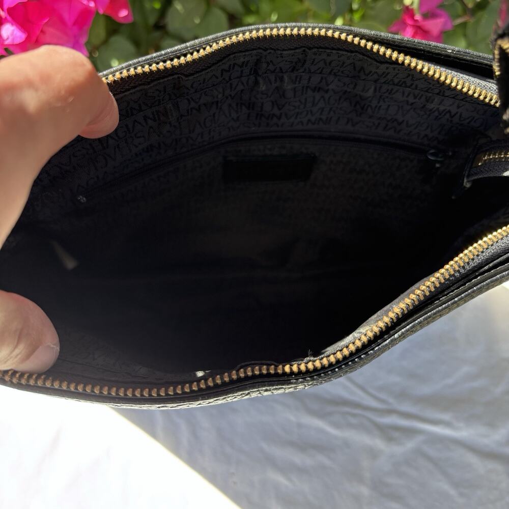 Gianni Versace Pebbled & Patent Leather Sun Shoulder Bag Black - Picture 14 of 15